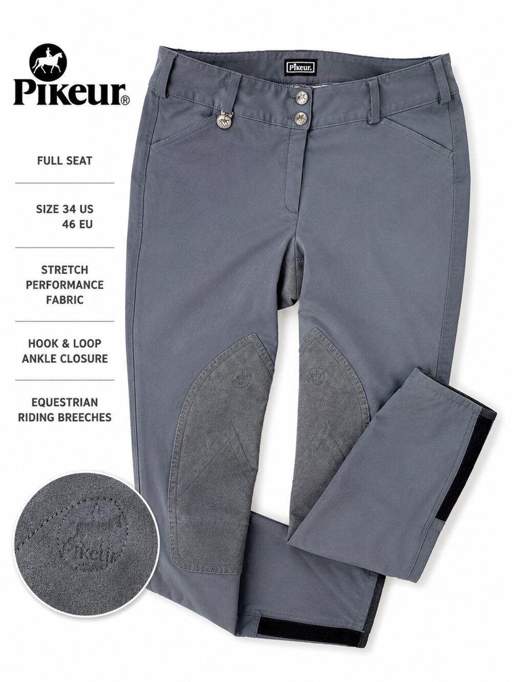 Pikeur Women’s Gray Full Seat Breeches Riding Pants Size 34 US /EU 46 Equestrian
